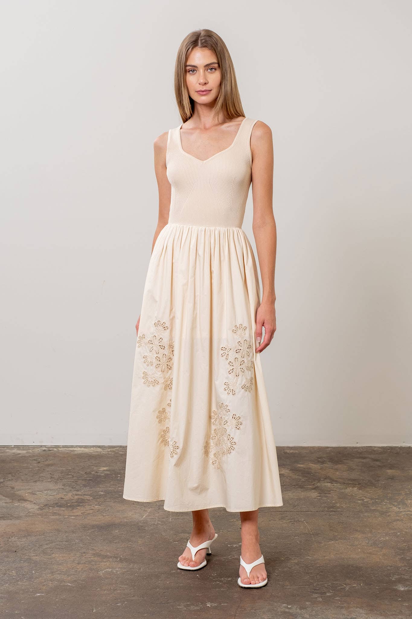 ALYSSA SWEATER TOP EYELET DETAIL MIDI DRESS