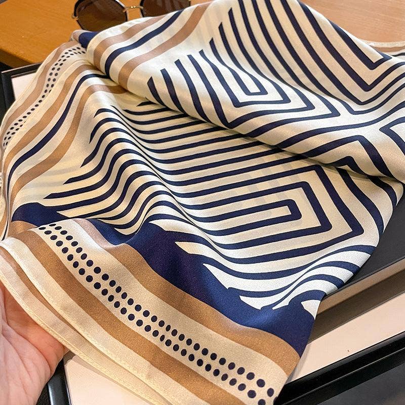 SueSilkHK - Minimalist striped mulberry silk scarf/70CM 100% mulberry silk scarf/Silk shawl/Gift for her: Beige blue