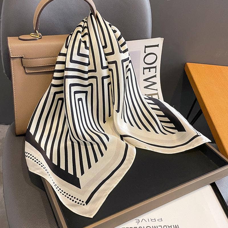 SueSilkHK - Minimalist striped mulberry silk scarf/70CM 100% mulberry silk scarf/Silk shawl/Gift for her: Beige blue