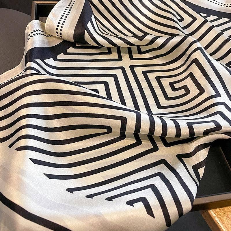 SueSilkHK - Minimalist striped mulberry silk scarf/70CM 100% mulberry silk scarf/Silk shawl/Gift for her: Beige blue