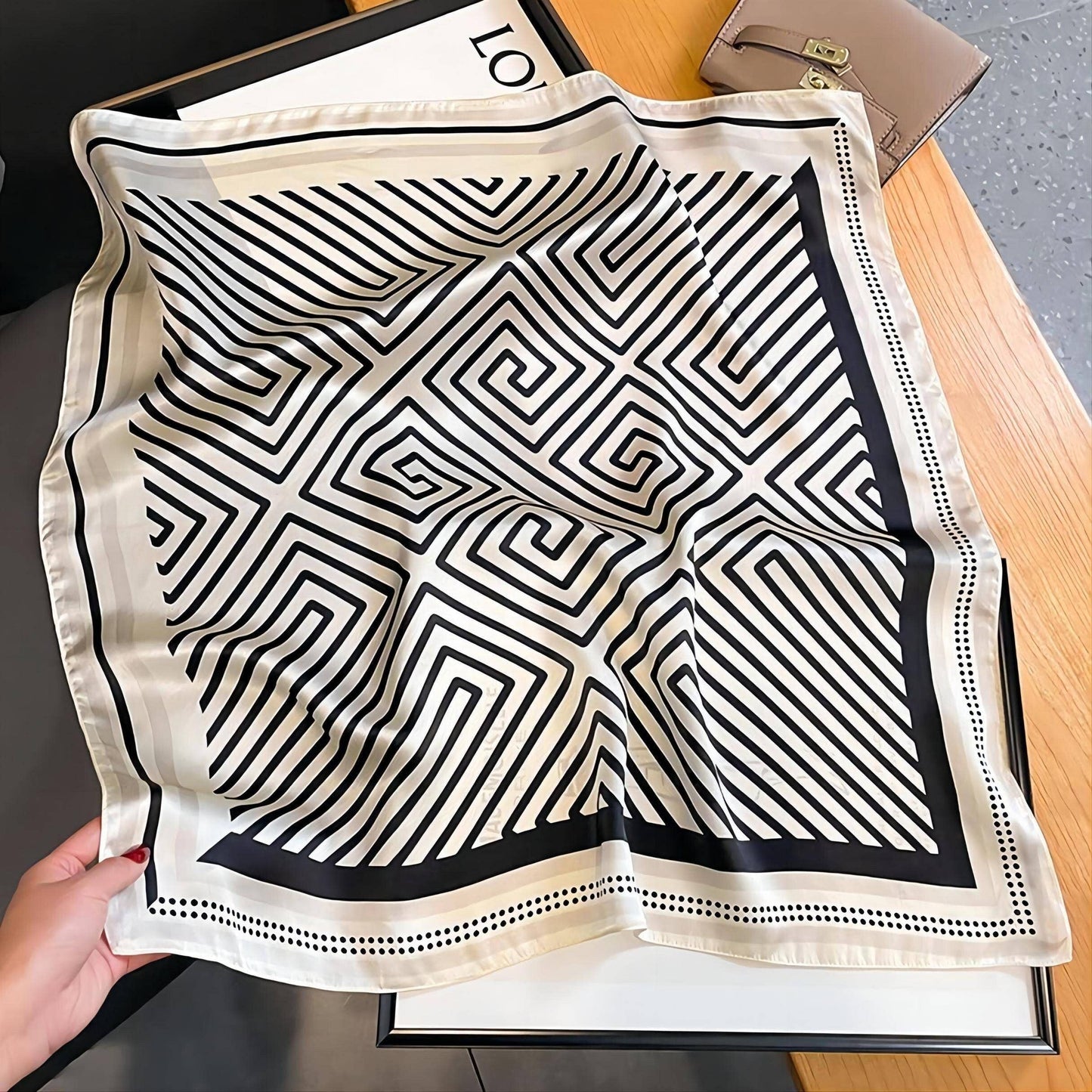 SueSilkHK - Minimalist striped mulberry silk scarf/70CM 100% mulberry silk scarf/Silk shawl/Gift for her: Beige blue
