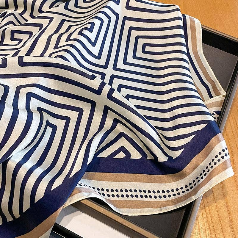 SueSilkHK - Minimalist striped mulberry silk scarf/70CM 100% mulberry silk scarf/Silk shawl/Gift for her: Beige blue