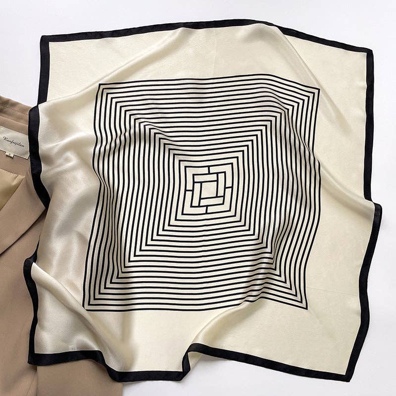 SueSilkHK - Minimalist Stripe pattern mulberry silk scarf/70CM 100% mulberry silk scarf/Silk shawl/Gift for her: Cream