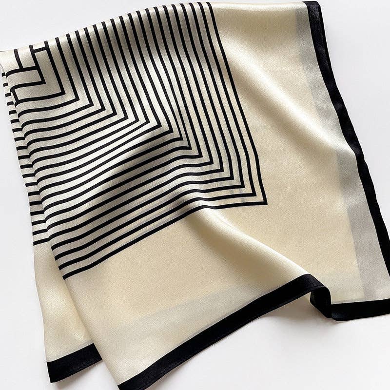 SueSilkHK - Minimalist Stripe pattern mulberry silk scarf/70CM 100% mulberry silk scarf/Silk shawl/Gift for her: Cream