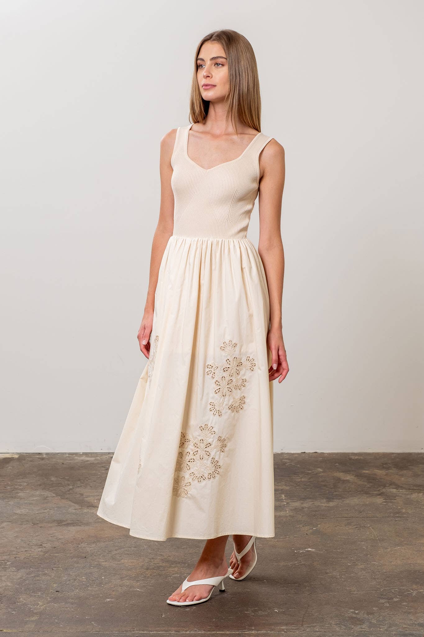 ALYSSA SWEATER TOP EYELET DETAIL MIDI DRESS