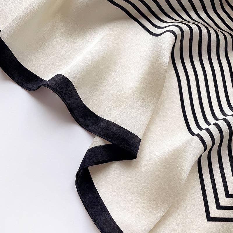 SueSilkHK - Minimalist Stripe pattern mulberry silk scarf/70CM 100% mulberry silk scarf/Silk shawl/Gift for her: Cream