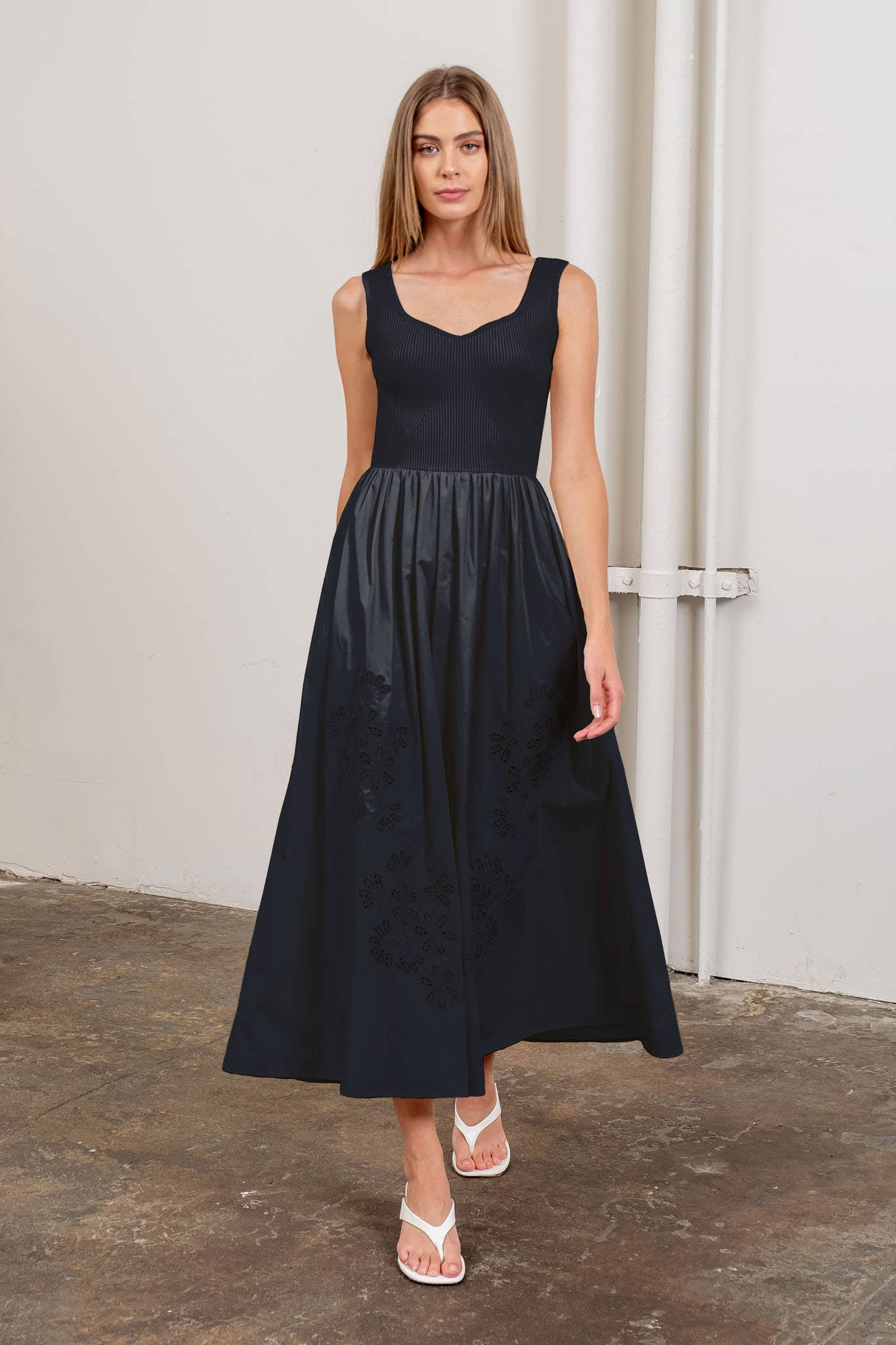 ALYSSA SWEATER TOP EYELET DETAIL MIDI DRESS