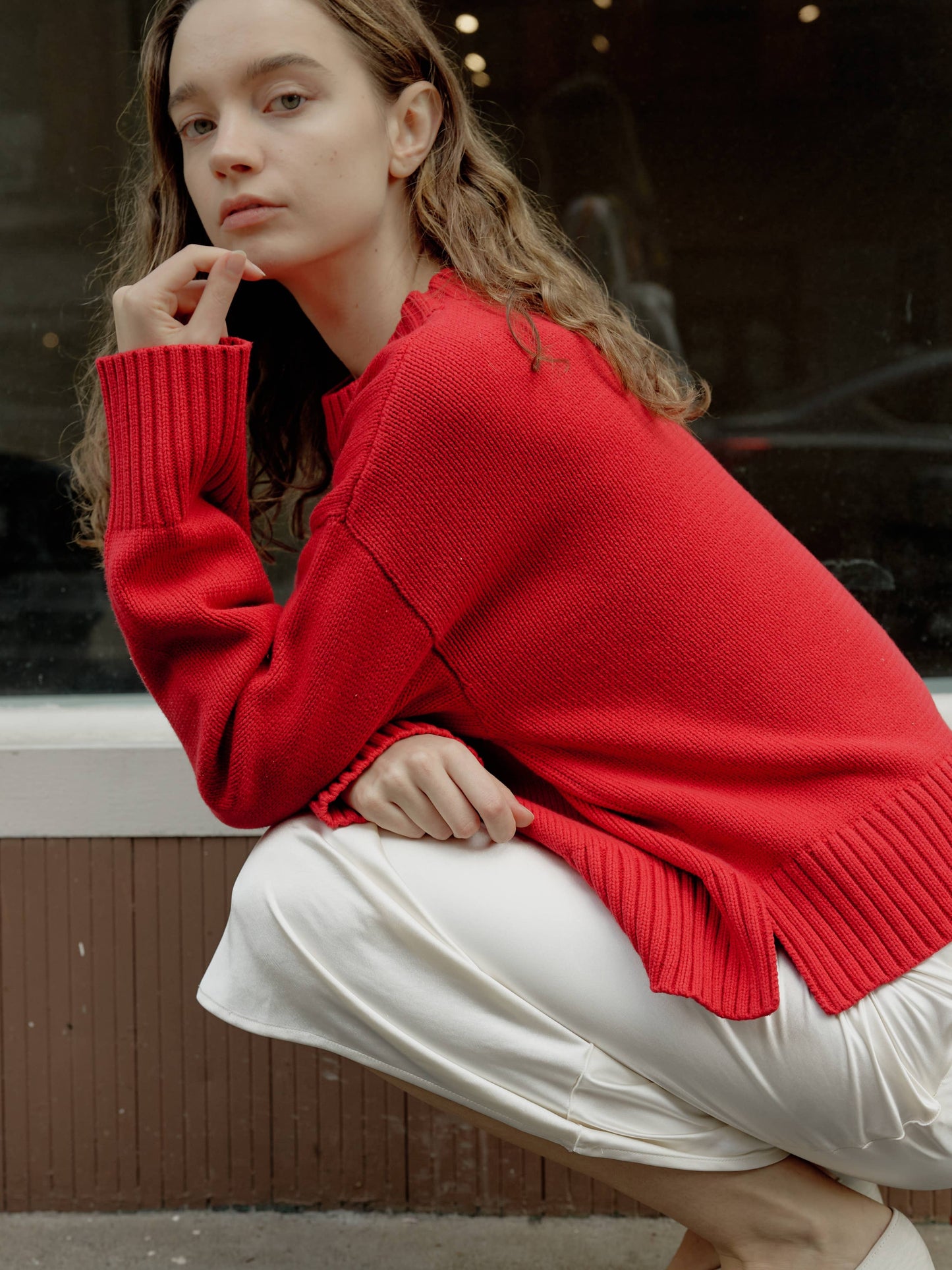 MOD REF - The Asher Sweater | Oversized Cropped Sweater: CHERRY RED / SMALL