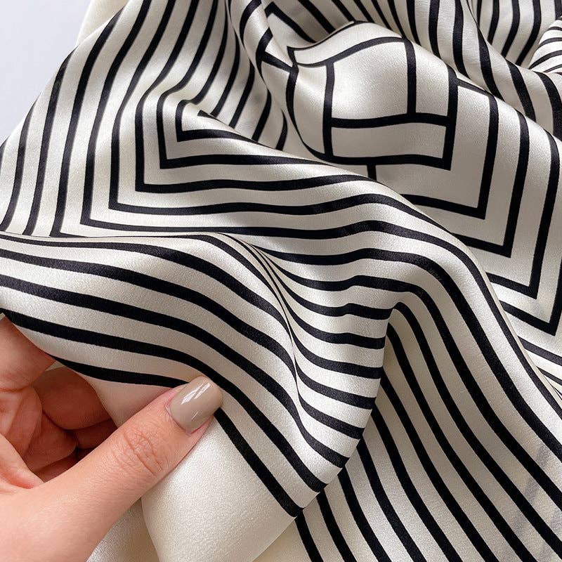 SueSilkHK - Minimalist Stripe pattern mulberry silk scarf/70CM 100% mulberry silk scarf/Silk shawl/Gift for her: Cream