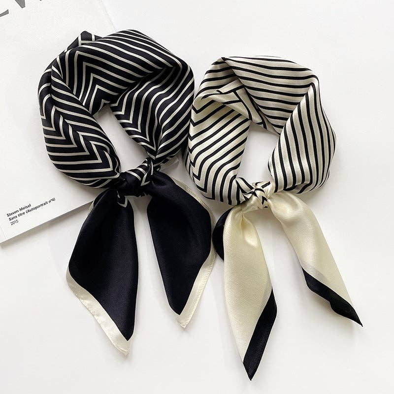 SueSilkHK - Minimalist Stripe pattern mulberry silk scarf/70CM 100% mulberry silk scarf/Silk shawl/Gift for her: Cream