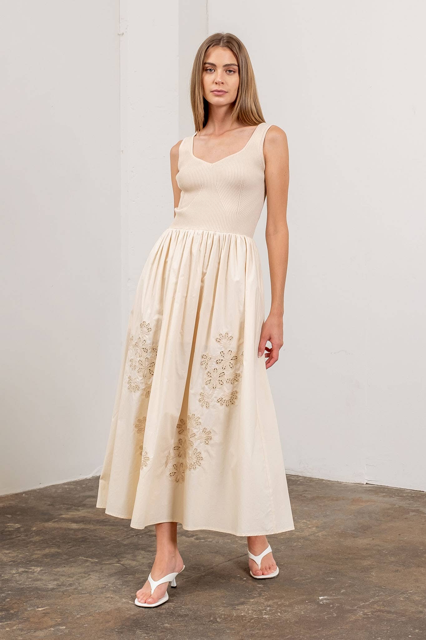 ALYSSA SWEATER TOP EYELET DETAIL MIDI DRESS