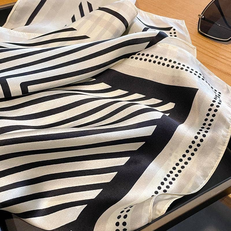 SueSilkHK - Minimalist striped mulberry silk scarf/70CM 100% mulberry silk scarf/Silk shawl/Gift for her: Beige blue