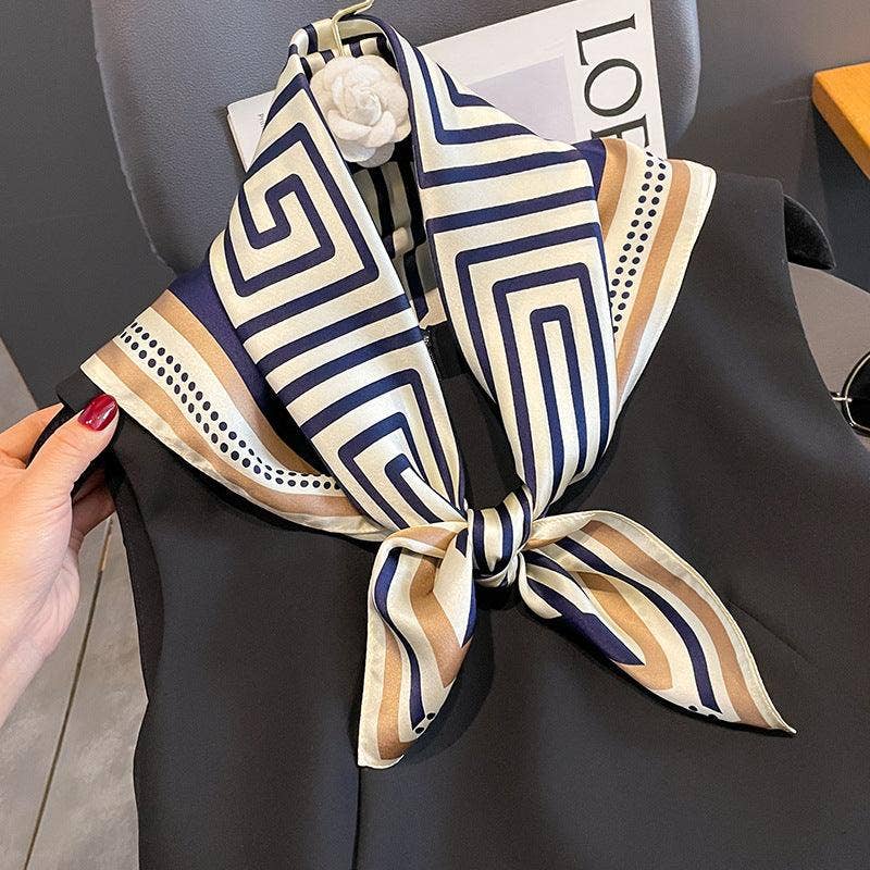 SueSilkHK - Minimalist striped mulberry silk scarf/70CM 100% mulberry silk scarf/Silk shawl/Gift for her: Beige blue