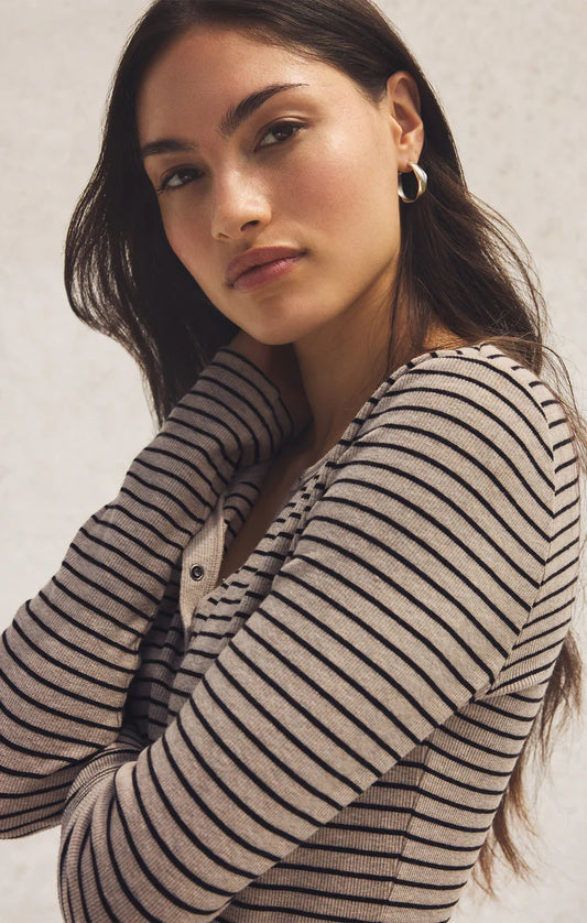 Stella Striped Henley (Heather Taupe)