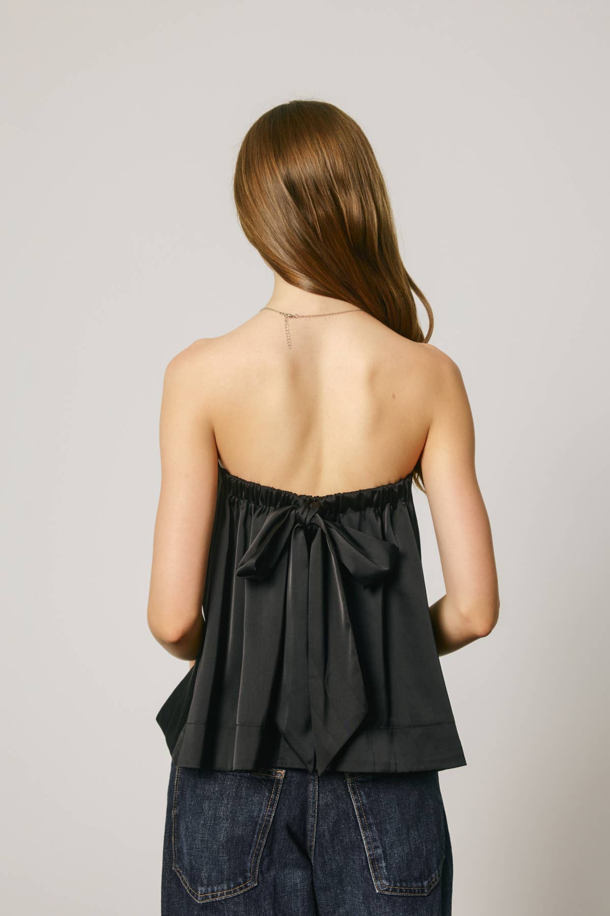 Dress Forum - Satin Strapless Bow Back Top: MIDNIGHT NAVY / S-M-L(2-2-2)