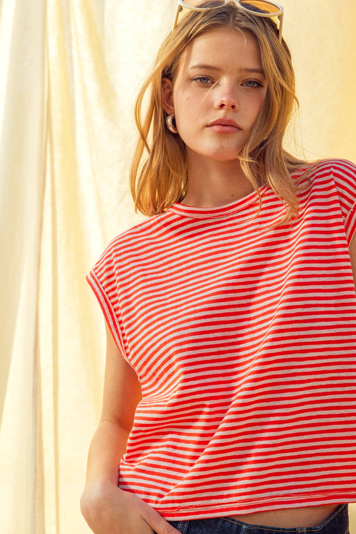 STRIPE SLUB TOP (CHERRY/WHITE)