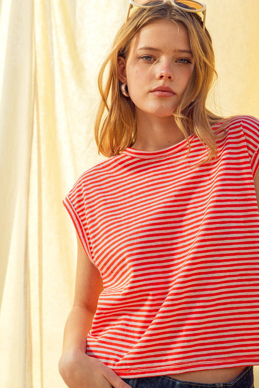 STRIPE SLUB TOP (CHERRY/WHITE)