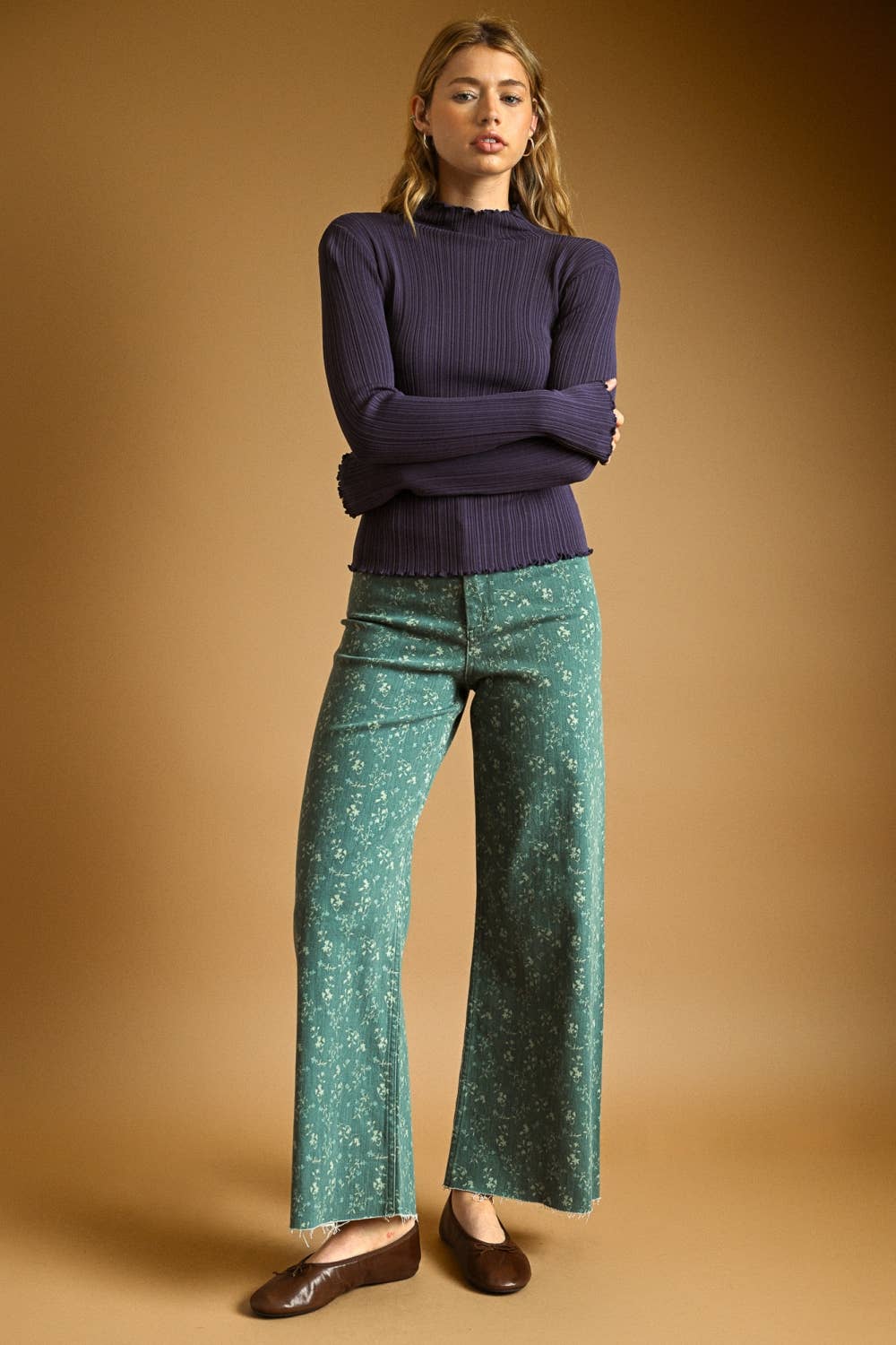 LONG SLEEVE RIBBED KNITTED TOP (violet)