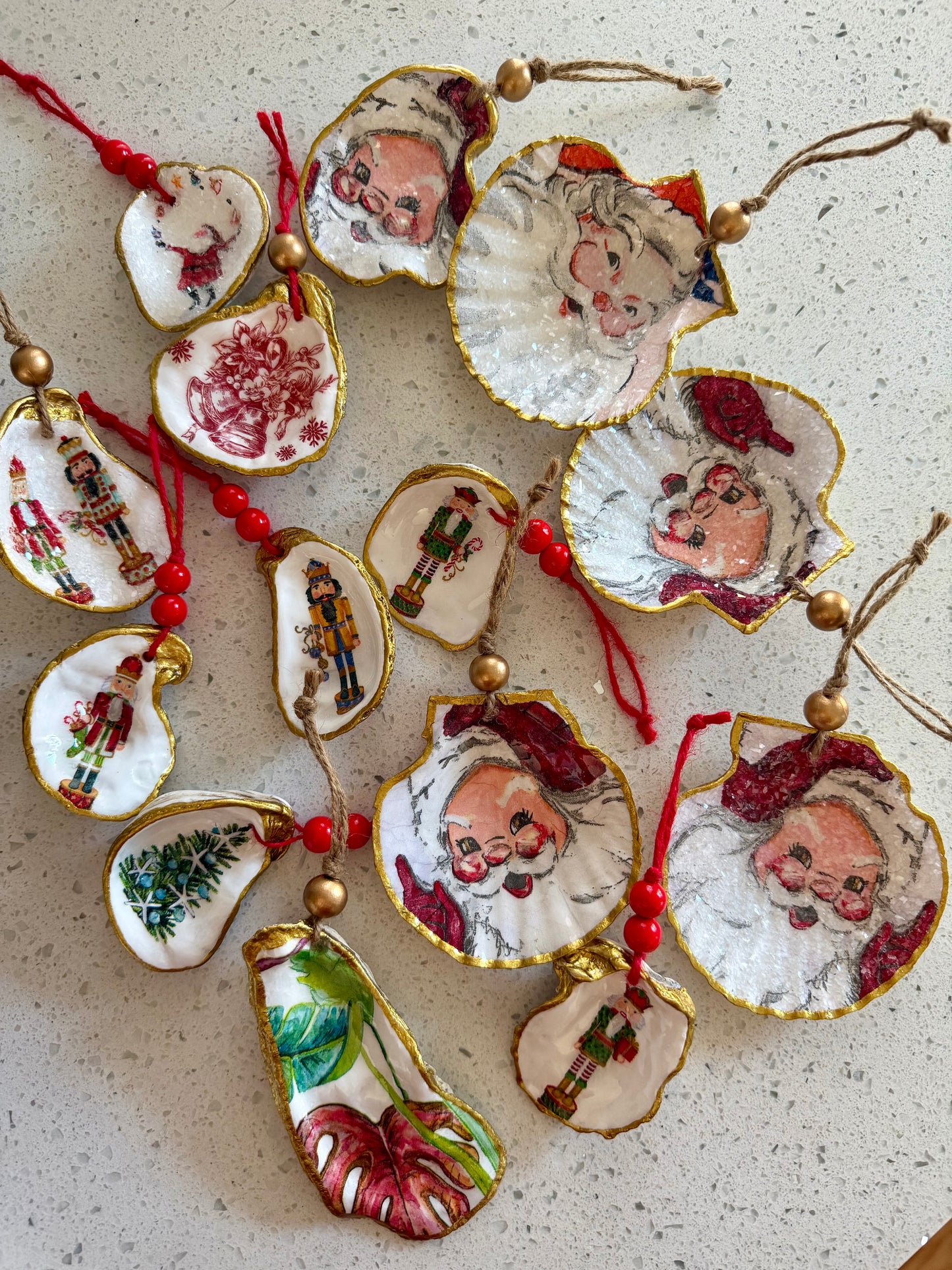 Hand-Painted Oyster Shell Christmas Ornaments
