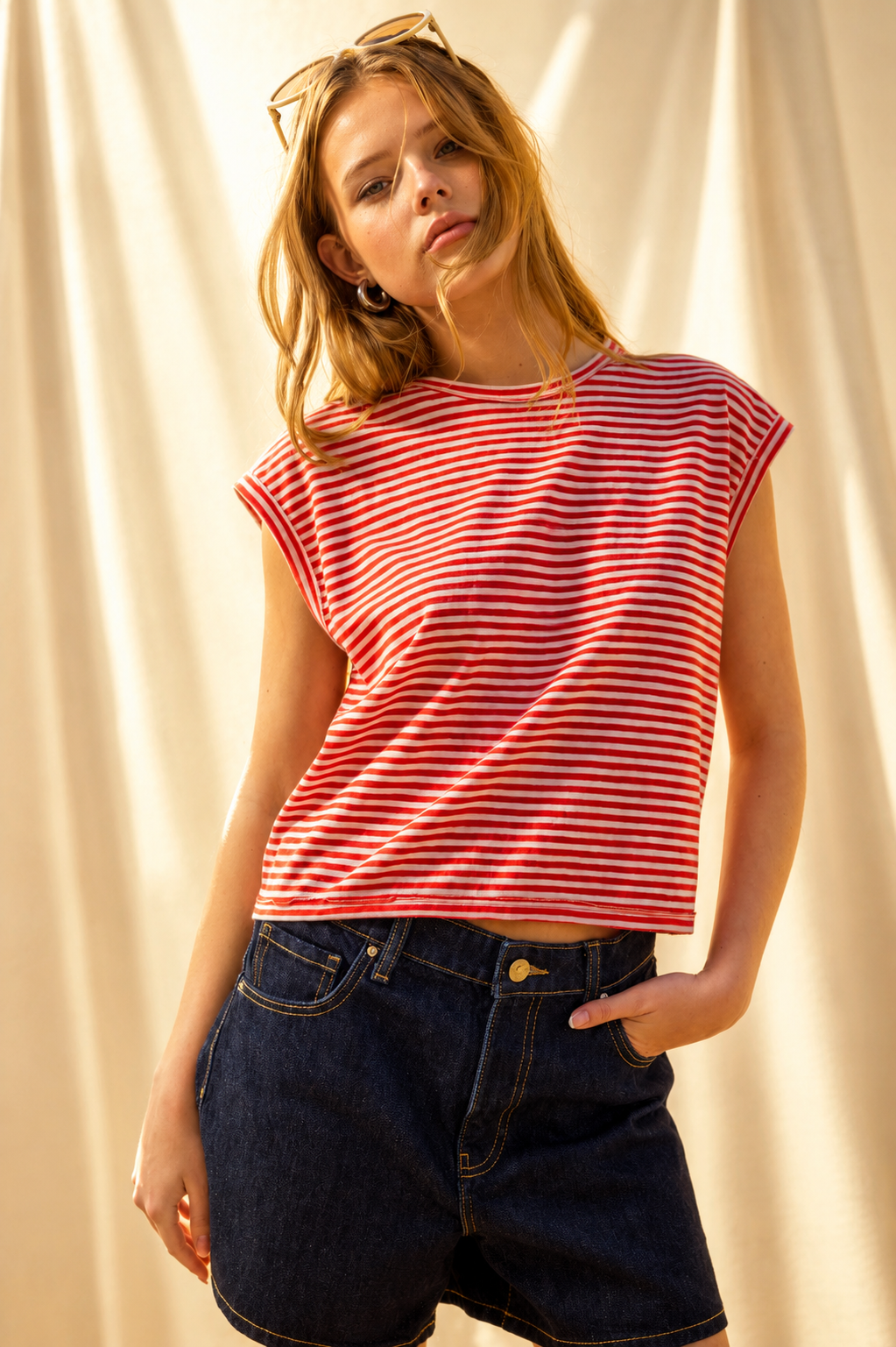 STRIPE SLUB TOP: BLACK/WHITE