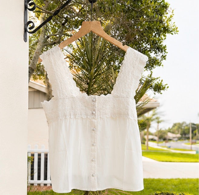 Catalina Embroidered Cotton Top – White
