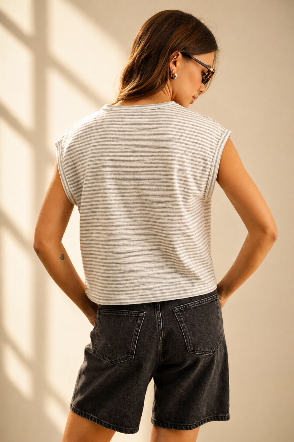 STRIPE SLUB TOP: BLACK/WHITE