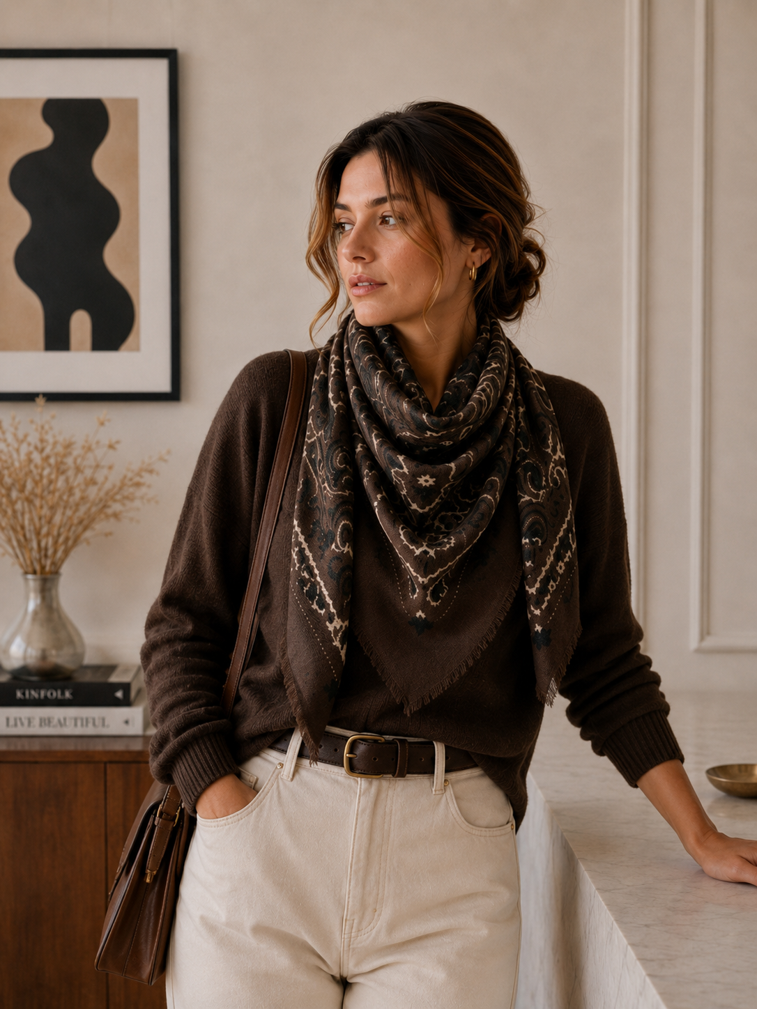 Large Cafe Woolen Square Bandana