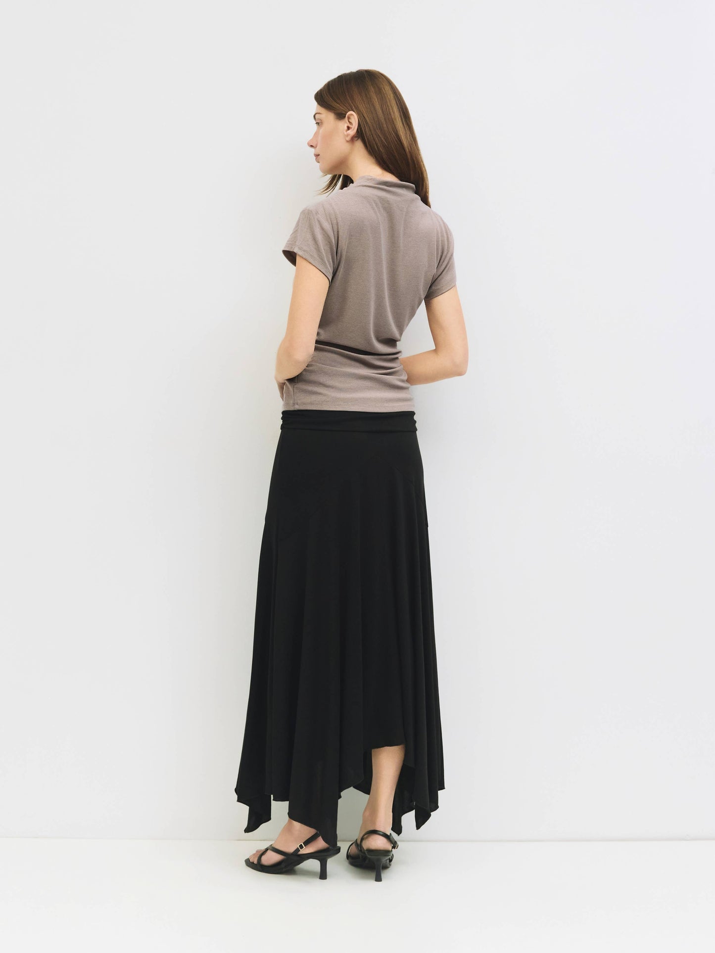 MOD REF - The Marissa Top | Cap Sleeve Mock Cowl Neck Top: CHARCOAL / MEDIUM
