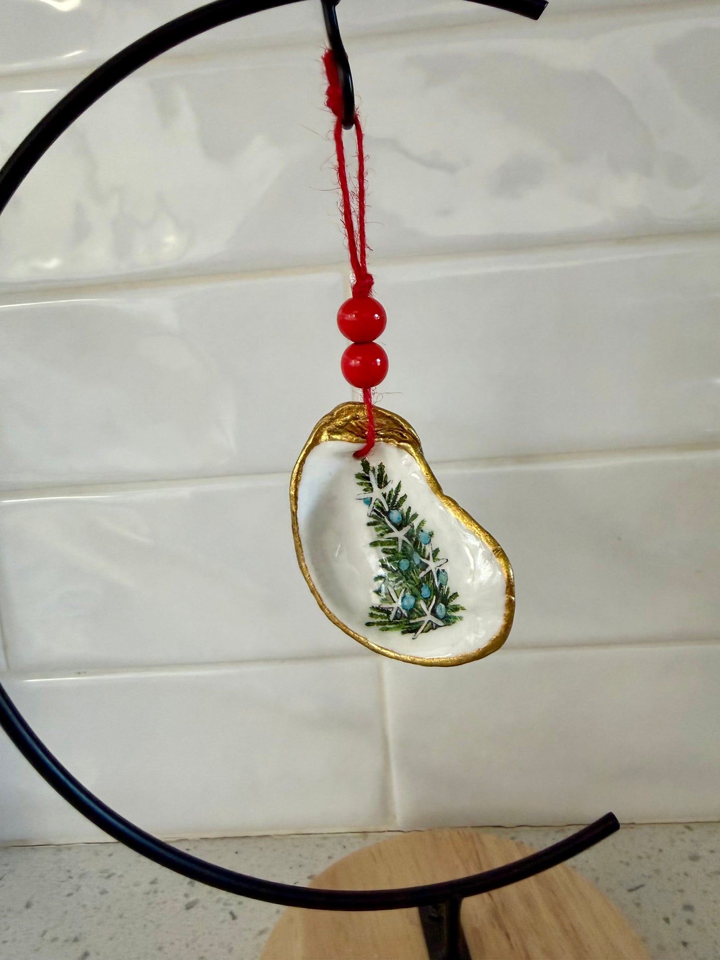 Hand-Painted Oyster Shell Christmas Ornaments