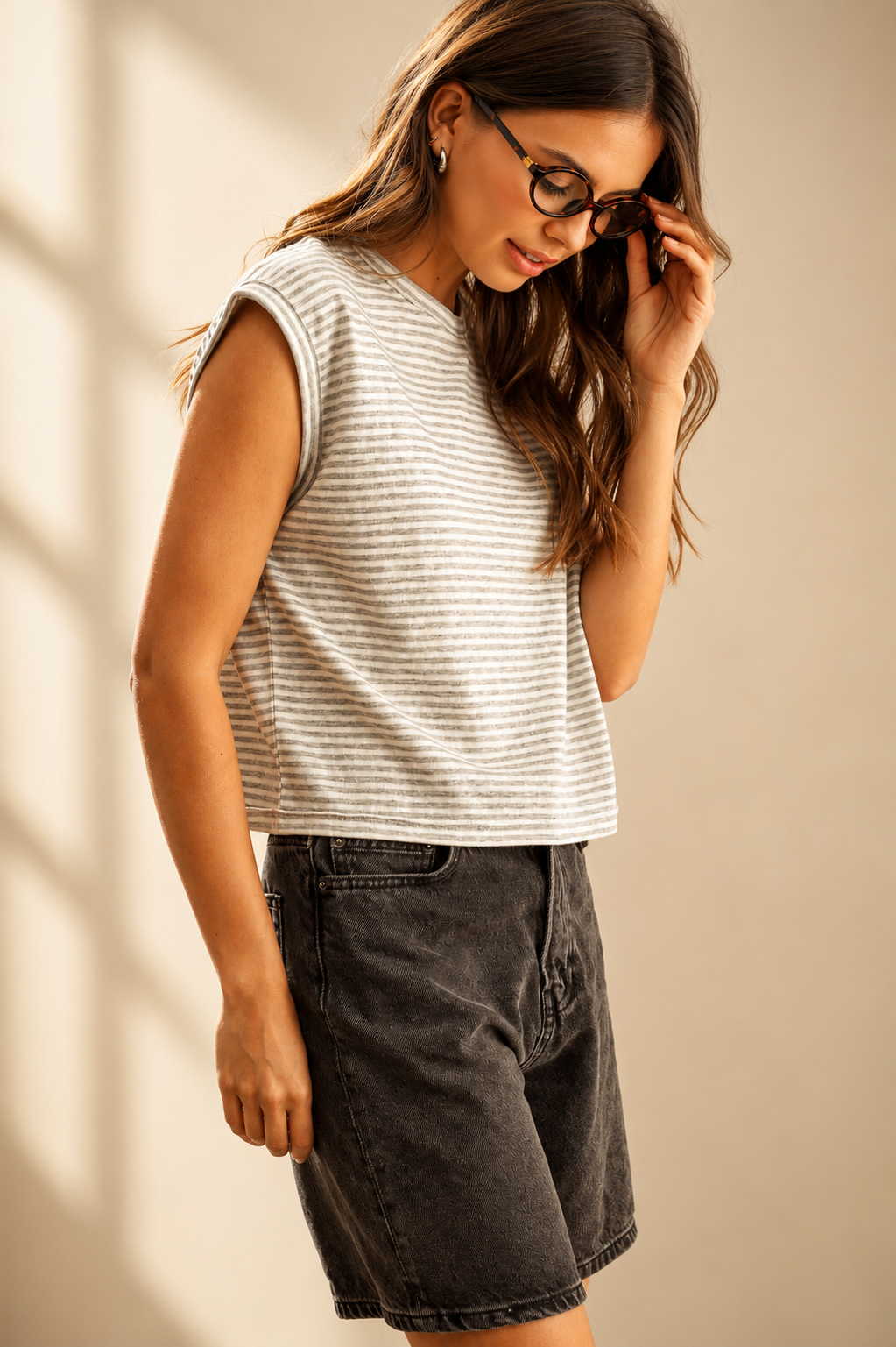 STRIPE SLUB TOP: BLACK/WHITE