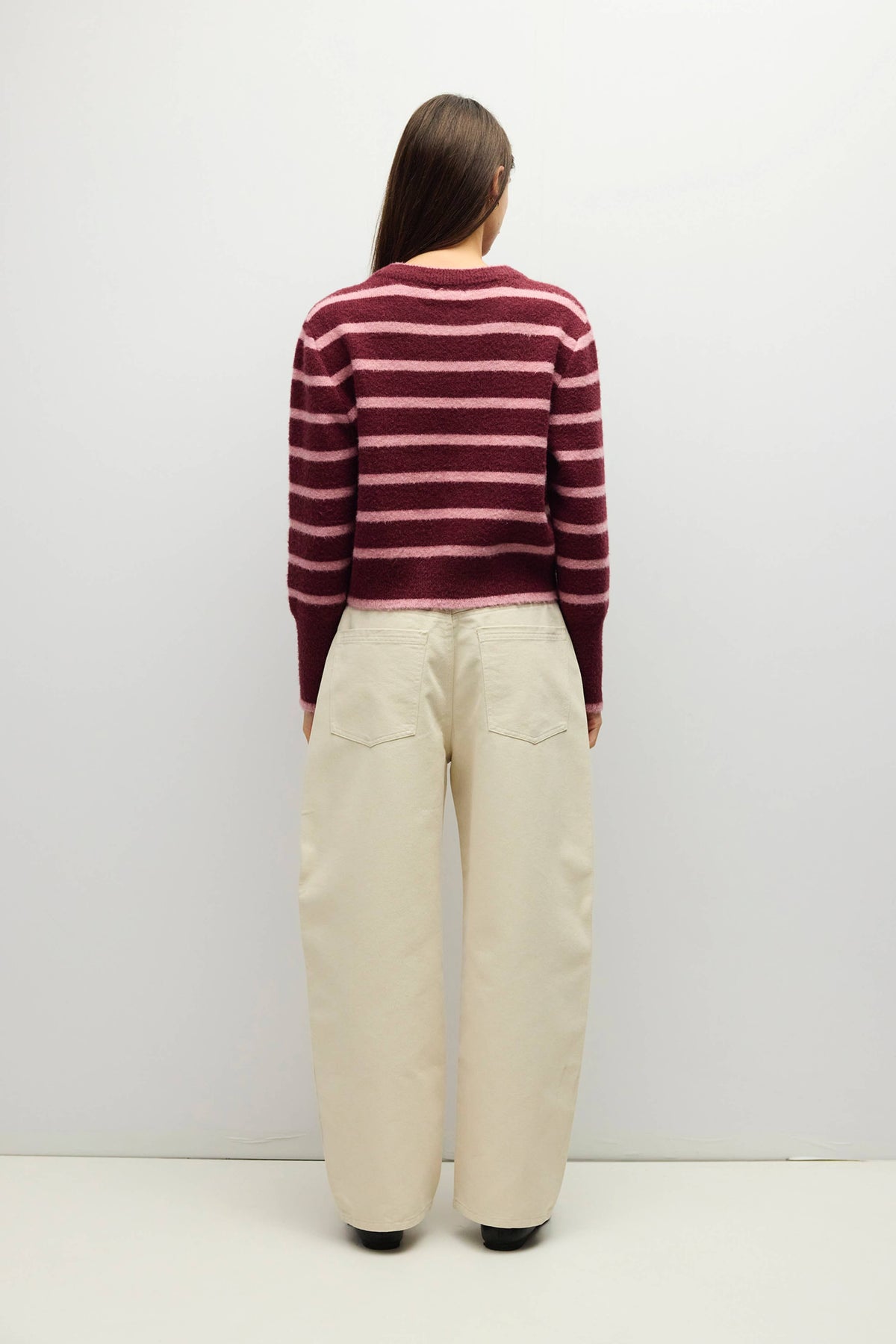 MOD REF - The Mckenzie Sweater | Striped Boucle Crewneck Sweater: Brown-Red / LARGE
