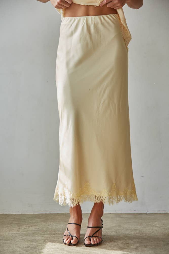 Satin Midi Skirt : Creamy Butter