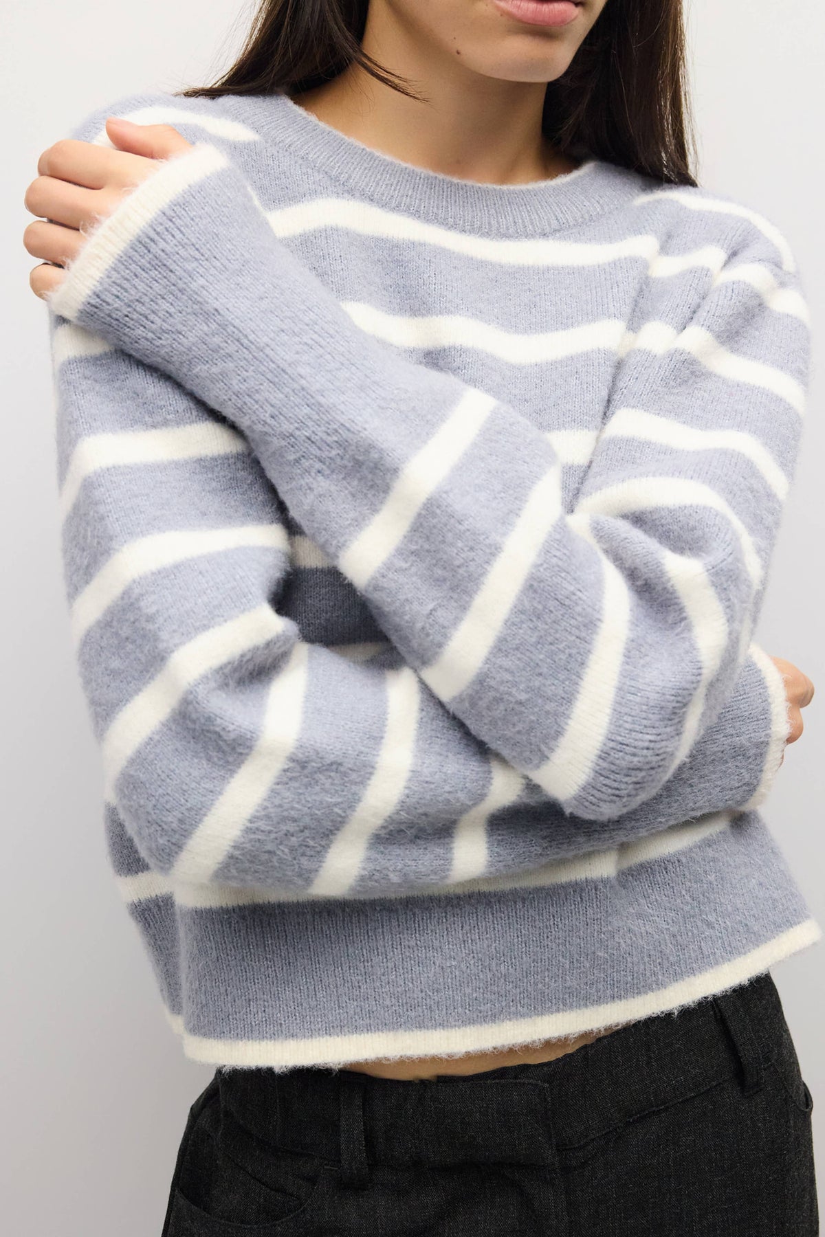MOD REF - The Mckenzie Sweater | Striped Boucle Crewneck Sweater: Brown-Red / LARGE