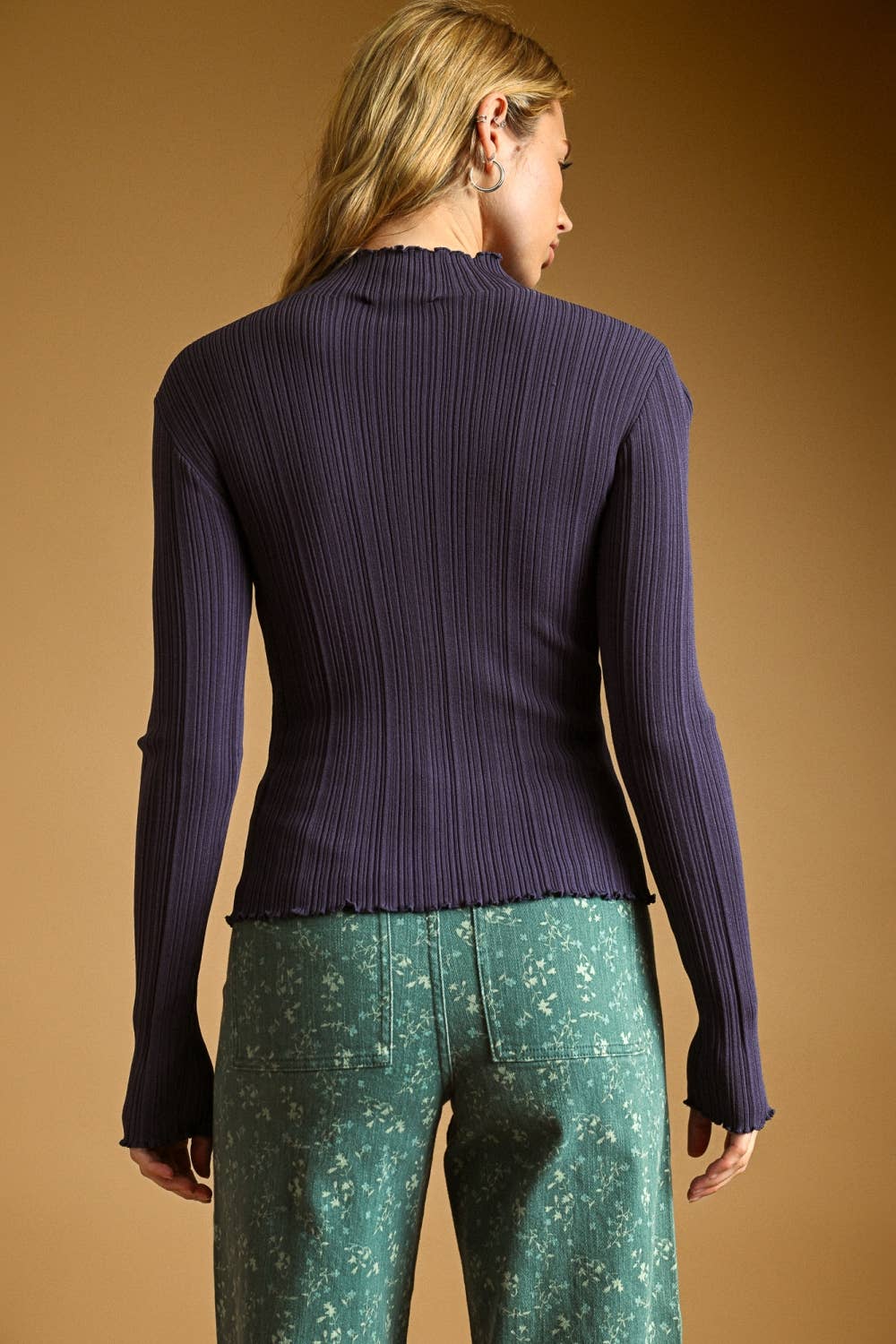 LONG SLEEVE RIBBED KNITTED TOP (violet)