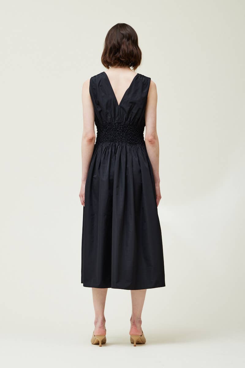 SMOCKED WAIST DRESS: Black