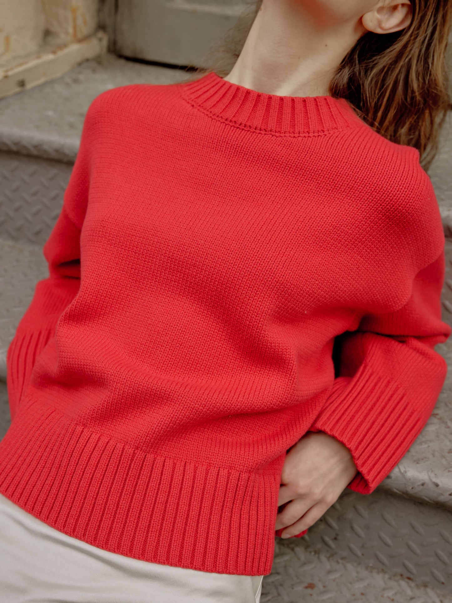 MOD REF - The Asher Sweater | Oversized Cropped Sweater: CHERRY RED / SMALL