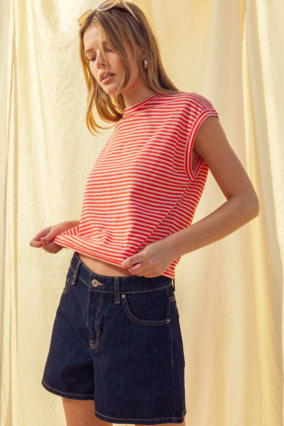 STRIPE SLUB TOP (CHERRY/WHITE)