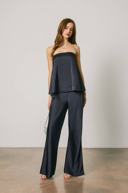 Dress Forum - Satin Relaxed Straight Leg Pants: MIDNIGHT NAVY / S-M-L(2-2-2)
