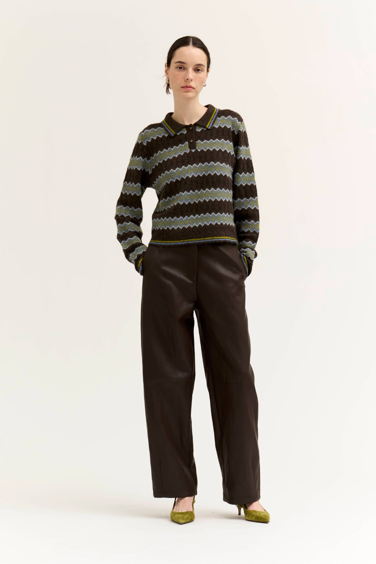 VEGAN LEATHER BARREL PANTS