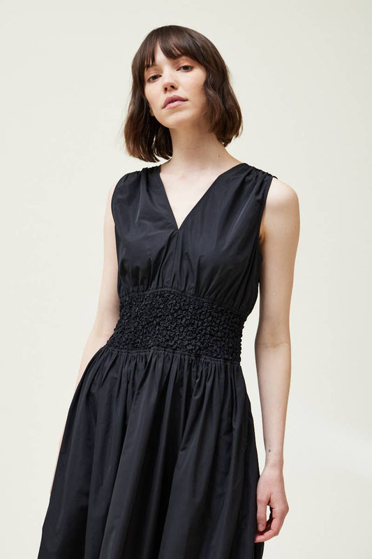 SMOCKED WAIST DRESS: Black