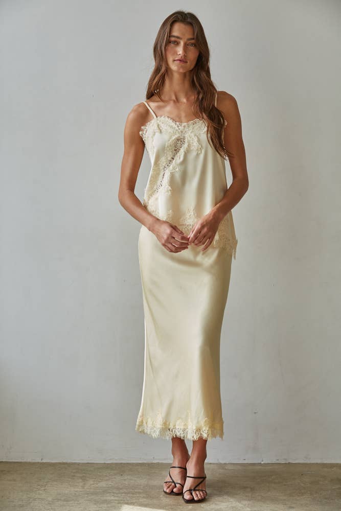 Satin Midi Skirt : Creamy Butter