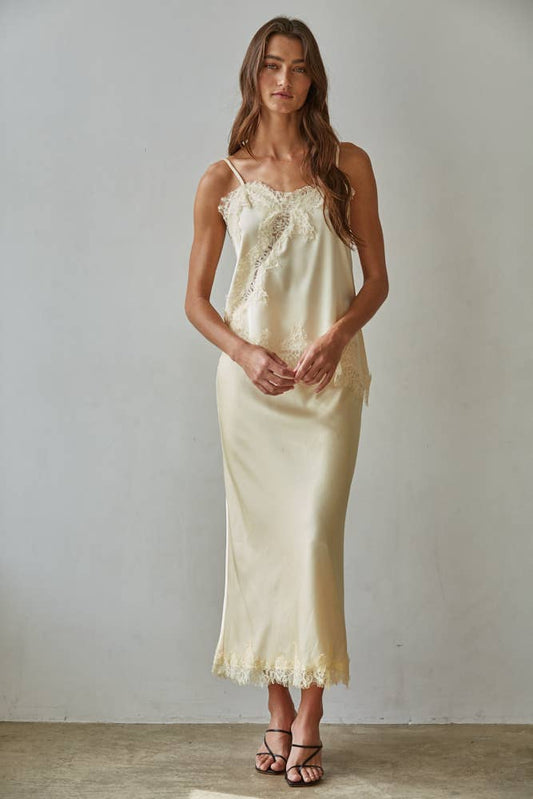 Satin Midi Skirt : Creamy Butter
