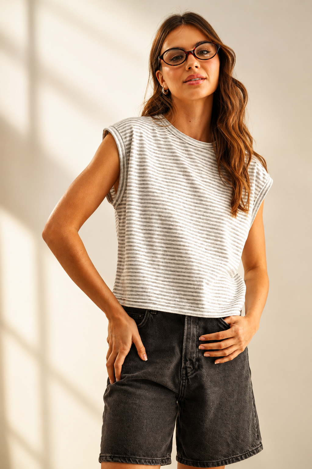 STRIPE SLUB TOP: BLACK/WHITE