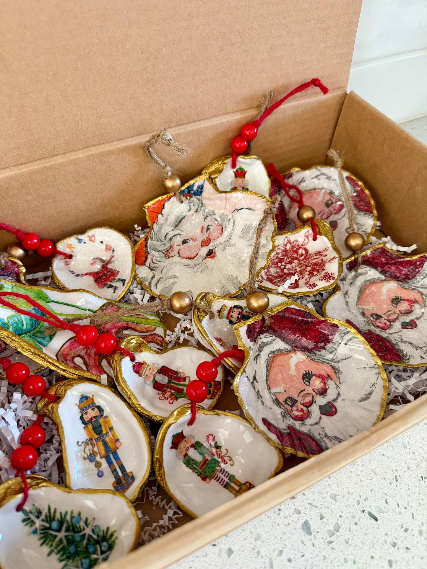 Hand-Painted Oyster Shell Christmas Ornaments