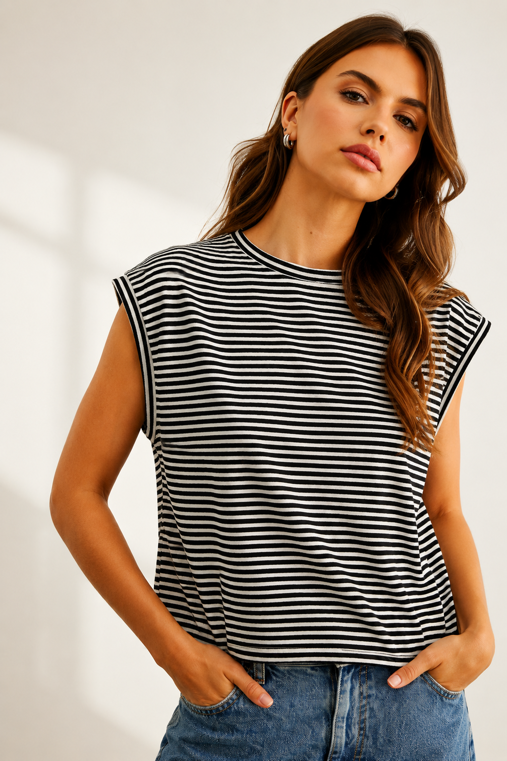 STRIPE SLUB TOP: BLACK/WHITE