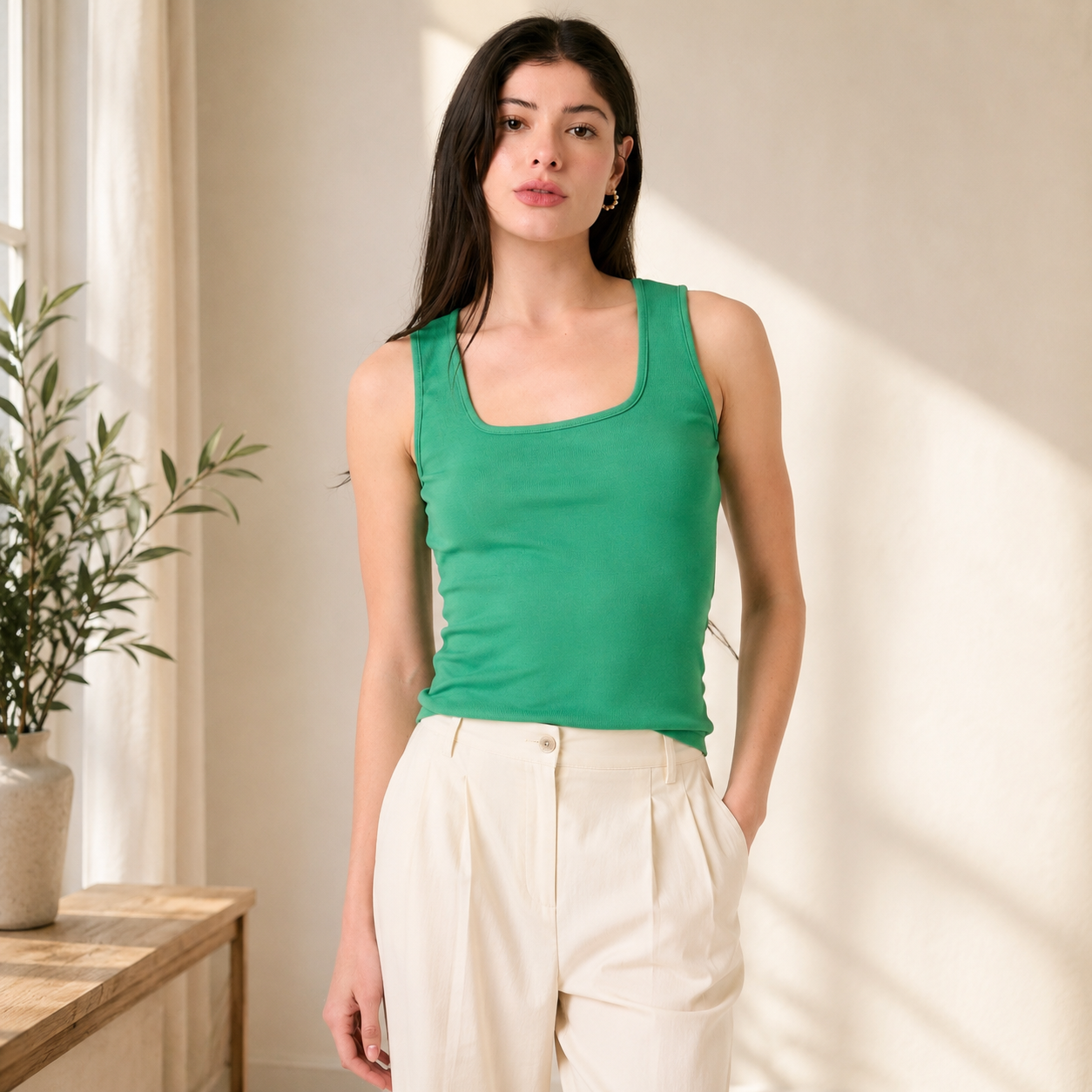 SCOOP NECK TANK TOP: KELLY GREEN