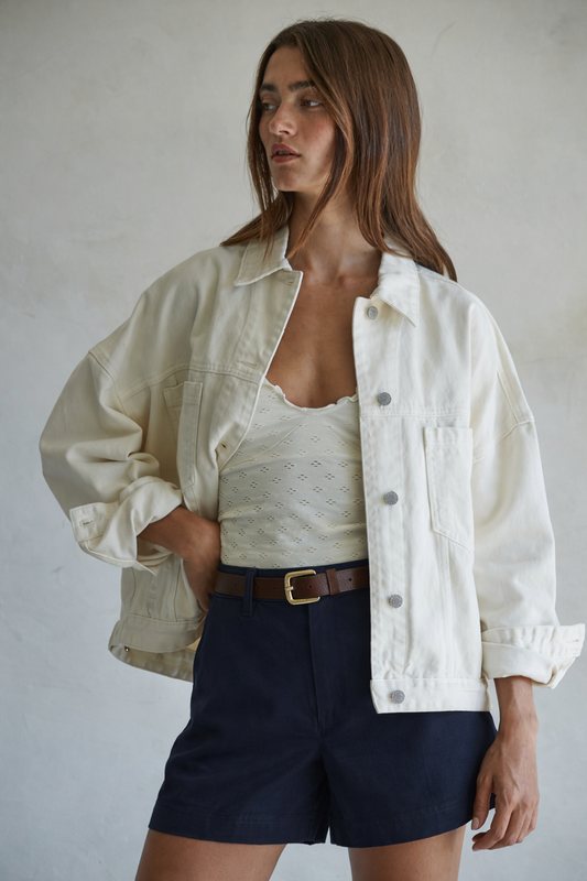Cream Cotton Denim Jacket