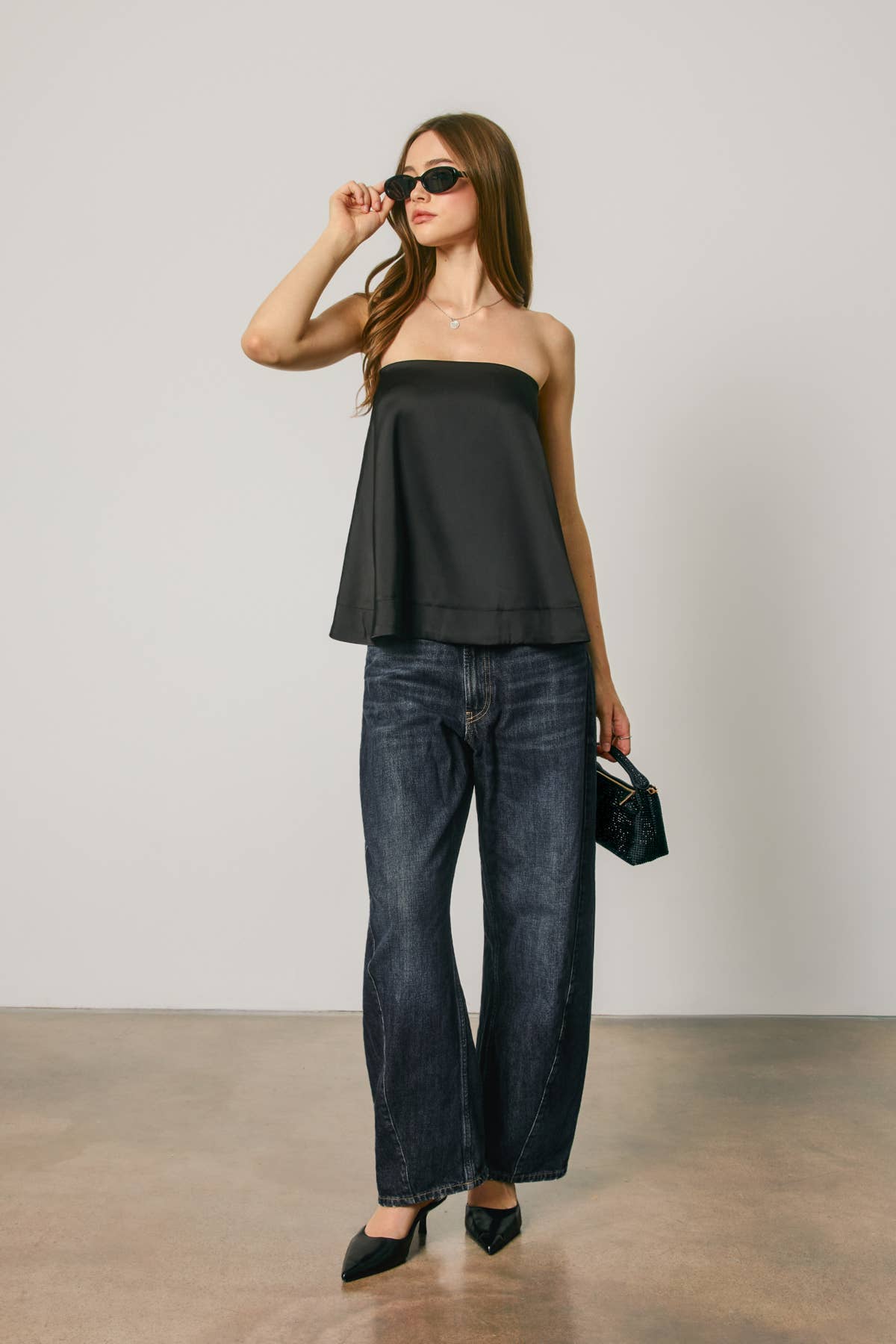 Dress Forum - Satin Strapless Bow Back Top: MIDNIGHT NAVY / S-M-L(2-2-2)
