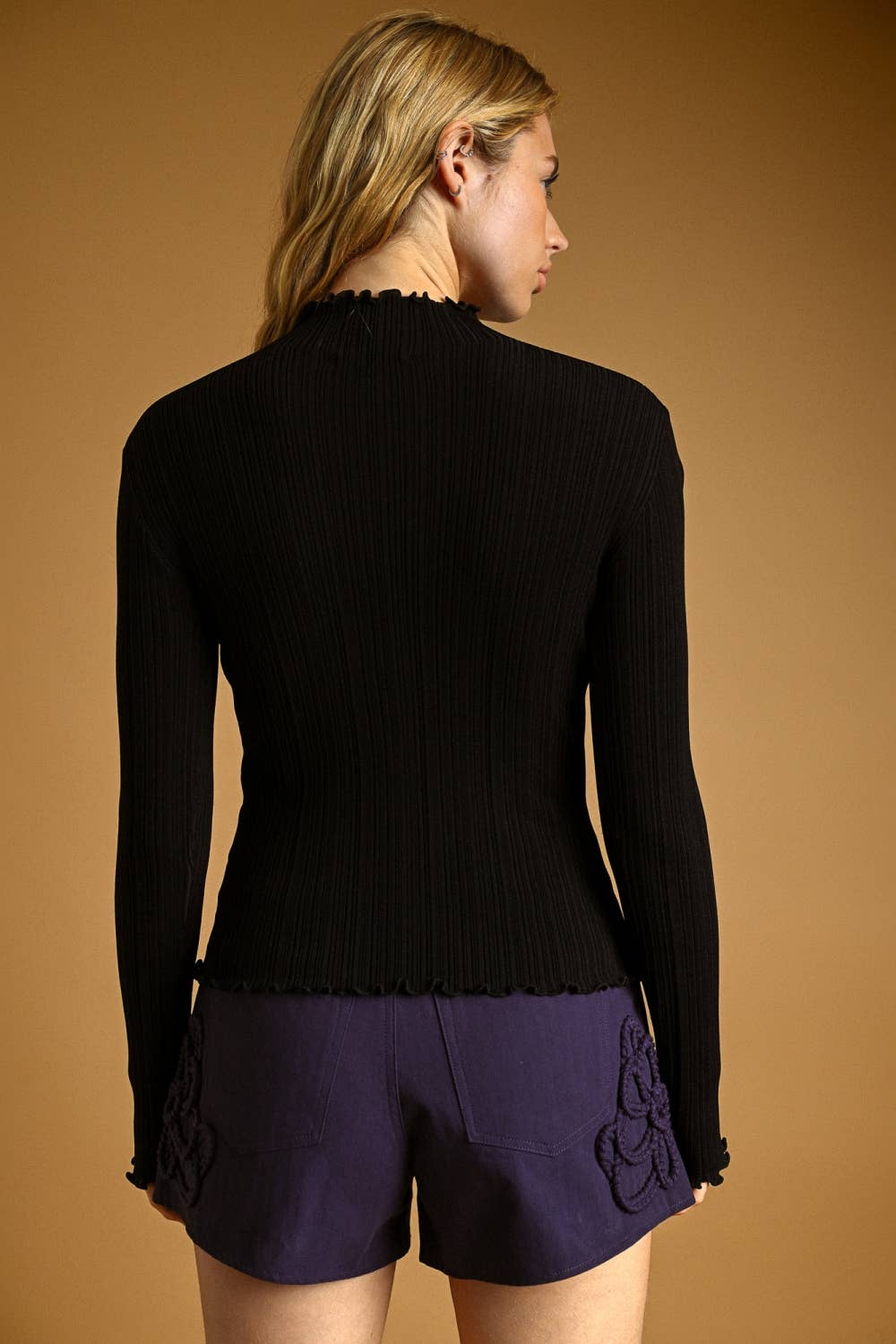 LONG SLEEVE RIBBED KNITTED TOP (black)