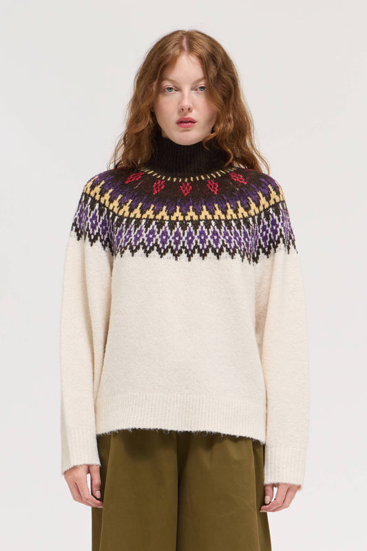 Grade & Gather - 42444 - FAIR ISLE TURTLENECK SWEATER: CREAM MULTI / S